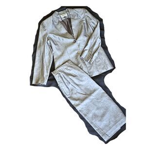 Vintage Kasper Women’s 2 Piece Suit Size 8 Silver Gray Sheen Jacket & Pants